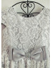 Cap Sleeves Ivory Lace Gray Lining Lovely Flower Girl Dress